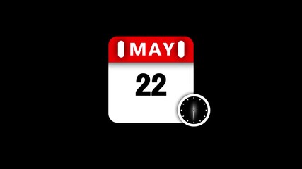 May 22nd calendar page with a clock icon on a black background twenty-two date