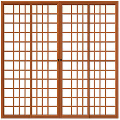 Front view of four-panel sliding Japanese shoji doors with wood frame and white paper
