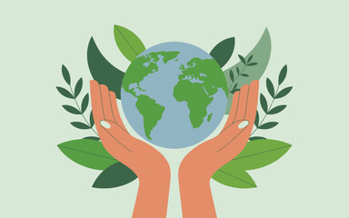 Hands gently cupping planet earth symbolizing global care and environmental protection