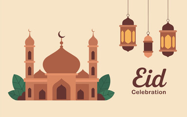 Ramadan and eid celebration mosques lanterns and decorative elements festive islamic art