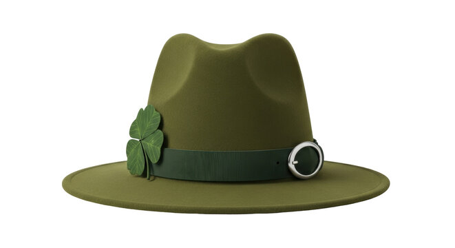 Isolated green hat with a clover and belt, a traditional accessory for costume or festival