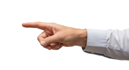 Isolated hand pointing in the distance, gesturing with finger and wearing a long sleeve shirt