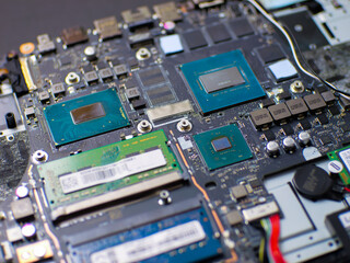 Fototapeta premium Motherboard with CPU, GPU, RAM and electronic components