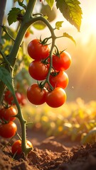 Ripe tomatoes on vine in sunlight