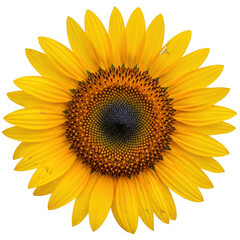 Fototapeta premium Bright yellow sunflower with dark center isolated on transparent background, full bloom