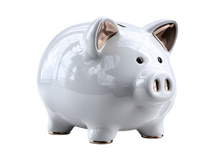Obraz premium A minimalist white ceramic piggy bank with a high-gloss finish and metallic gold accents on the snout and ears. A luxury symbol of saving and wealth.