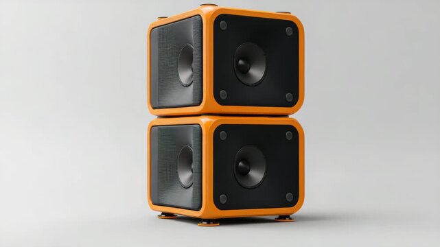 Compact orange speaker system stacked on a simple background with an emphasis on modern design and portability