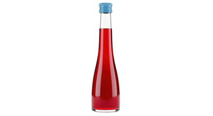 Isolated red liquid in a glass bottle with a blue cap suitable for packaging or advertising