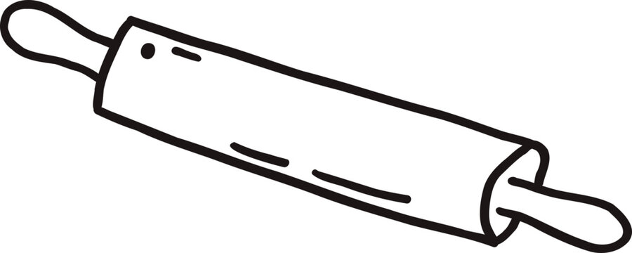 Whimsical rolling pin line art doodle. Whimsy kitchen equipment tool for dough. Vector outline illustration