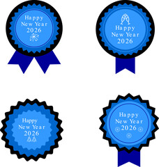 Happy New Year 2026 blue and black celebration badges set