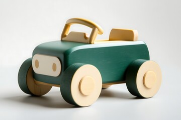 Wooden toy car isolated on white background