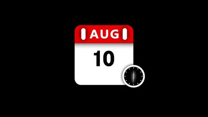 August 10th calendar page with a clock icon on a black background date tenth