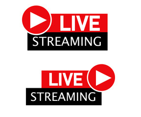 A set of two red and black live streaming icons with a play button symbol, isolated on a white background.