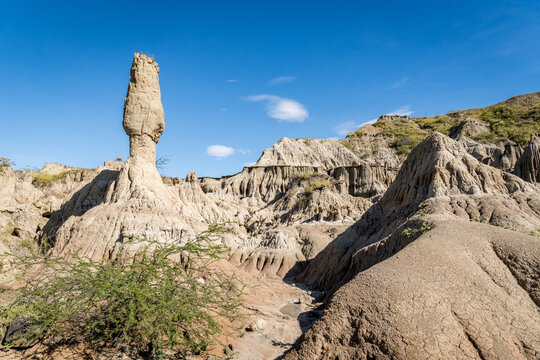 Eroded rock formations in Tatacoa Desert landscape