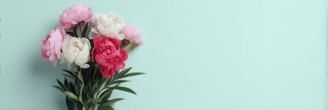 Pastel-hued peonies eloquently whisper spring's rebirth, embodying Hanami elegance and Victorian floral courtships against tranquil mint ambiance