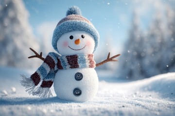 Obraz premium Cute Snowman Decorated for Christmas Outdoors