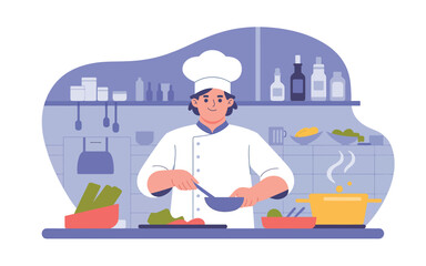 Skilled chef preparing delicious food in a modern kitchen environment