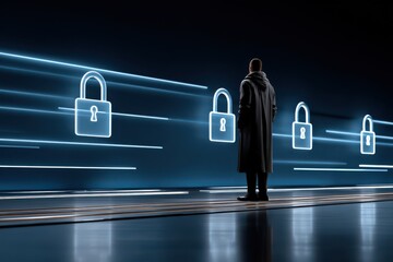 Exploring the future of security with digital locks and advanced technology in a sleek urban environment