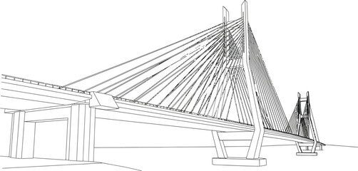 Cable-stayed bridge blueprint, engineering design, architectural plan