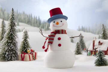 Fototapeta premium estive Snowman Figure in Winter Nature Scene