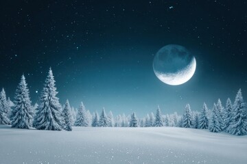 Beautiful Winter Background Snowy Night Scene