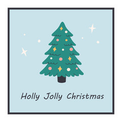 Cute simple Christmas greeting card with Christmas tree. Trendy hand drawn doodle cozy winter poster. Perfect for cards, invitations, posters, home decor, and seasonal design. Flat vector illustration