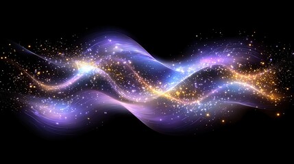 Cosmic Energy Flow Abstract Wave with Shimmering Particles on Black