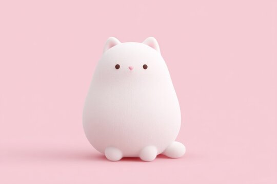 Plush, marshmallow-like cat on pastel pink evokes whimsical Kawaii aesthetics, perfect for Hug Your Cat Day celebrations