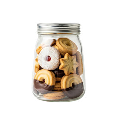 Cookie jar assortment homemade cookies baked goods dessert treats sweet snacks pastry baking kitchen food photography on transparent background