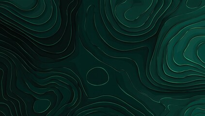 Abstract emerald-green 3D topographic map illustration with contour lines and gradient