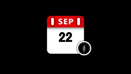September 22nd Calendar Page with Clock Icon on Black Background date