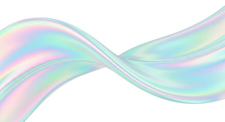 Obraz premium Iridescent holographic wavy ribbon isolated on white background