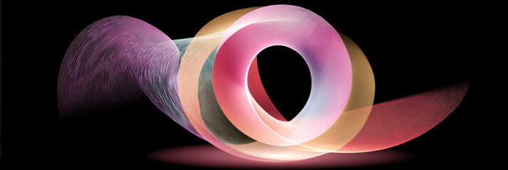 Colorful abstract light painting with glowing circular wave pattern on black background