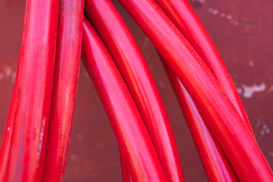 Red electrical cables in urban construction