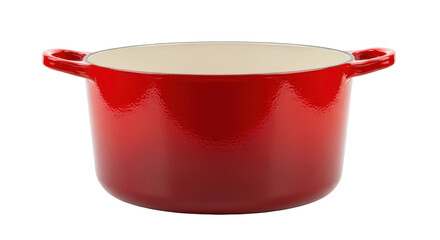 Isolated enamel pot, cooking vessel for kitchen, vibrant red color, heat resistant