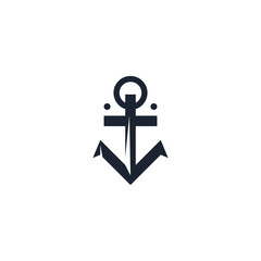 Modern Anchor logo design template. Simple black silhouette icon for nautical and marine themes. Maritime symbol for boat, ship, navy, and sea travel. 
