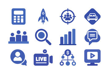 Collection of business and marketing concept icons on transparent background