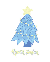 Translation from Finnish: Merry Christmas. Greeting card with hand drawn lettering.