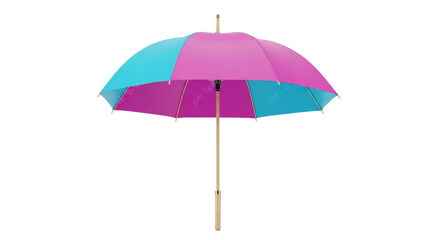 Isolated two-tone umbrella with wooden shaft, an everyday accessory for rainy weather protection