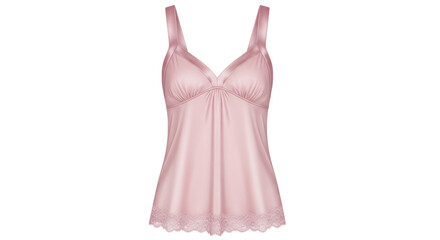 Isolated dusty rose camisole with lace trim for women, satin tank top apparel, casual summer