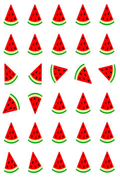 Seamless watermelon pattern on a white background. Watermelon pattern design for a summer background image or a trendy minimalist design.