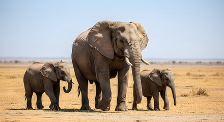 Fototapeta premium Elephant family safari africa wildlife animal mammal nature travel kenya tanzania savanna adventure tourism herd