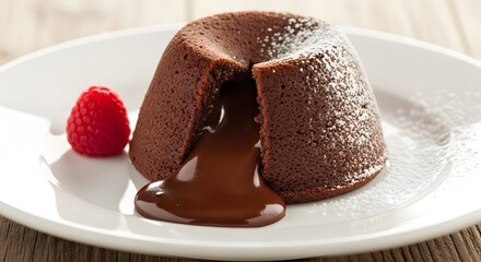 Chocolate lava cake dessert food raspberry delicious sweet pastry gourmet indulgence decadent treat baked delight