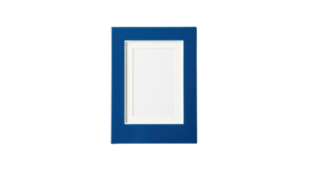 Isolated blue photo frame with matte interior, blank image area ready for your content
