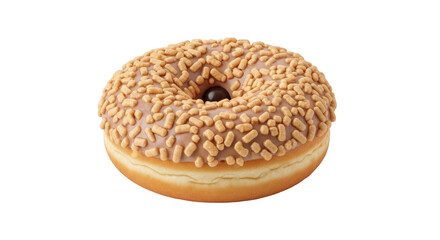 Isolated donut with toffee icing and sprinkles for dessert, sweets, and snack treats