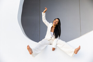 Businesswoman in modern white urban environment