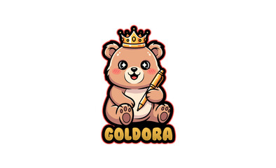 "Royal Cartoon Bear Mascot with Golden Crown and Pen &ndash; Cute Vector Character for Branding & Storytelling"