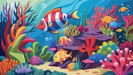 Obraz premium coral reef poster with colorful fish.