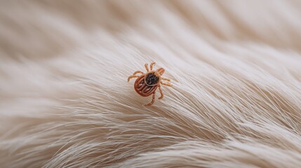 Close-up of a Tick Crawling on Soft Animal Fur, Highlighting Nature's Intricate Details and the Importance of Pest Awareness in Animal Care