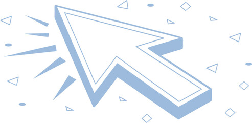 Blue computer mouse cursor click icon with geometric shapes, digital pointer illustration  web navigation, technology interaction, and online interface concept in minimal vector style.
